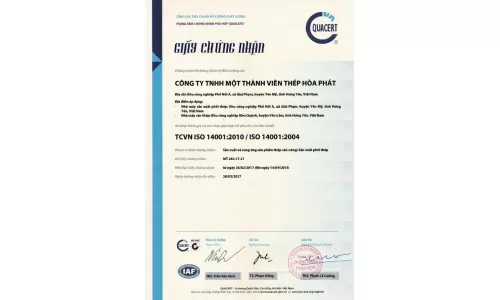 Thép Hòa Phát được cấp chứng nhận ISO về môi trường