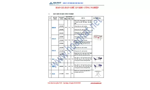 Báo giá bàn ăn khu công nghiệp