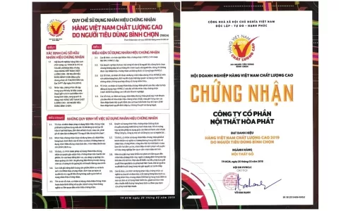 Nội thất Hòa Phát nhận danh hiệu Hàng Việt Nam Chất lượng cao 2019