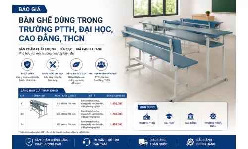 Báo giá Bàn ghế dùng trong trường PTTH, Đại học, Cao đẳng, THCN