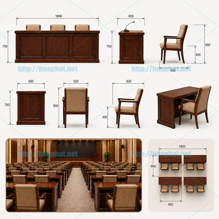 Kích thước bàn ghế hội trường chuẩn